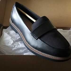 Clark's black leather loafers